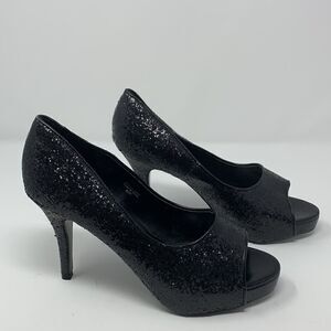 Romantic Soles Black Glitter heels Size 8.5